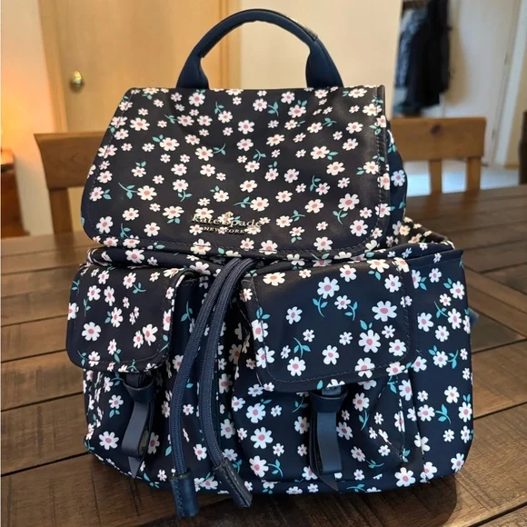 Kate Spade Navy Floral Print Backpack - Picture 1 of 8